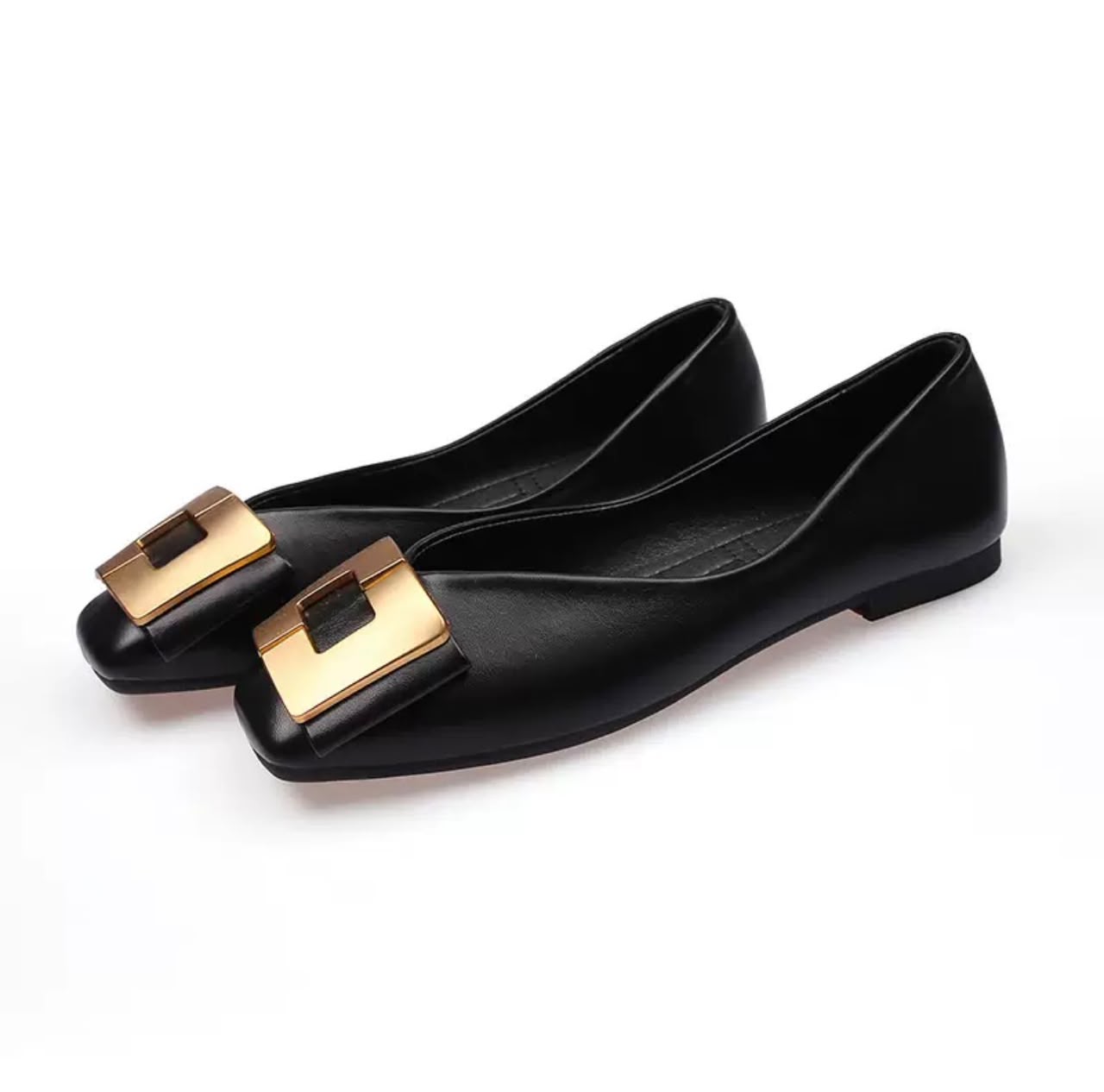 Black and Gold Buckle Flats