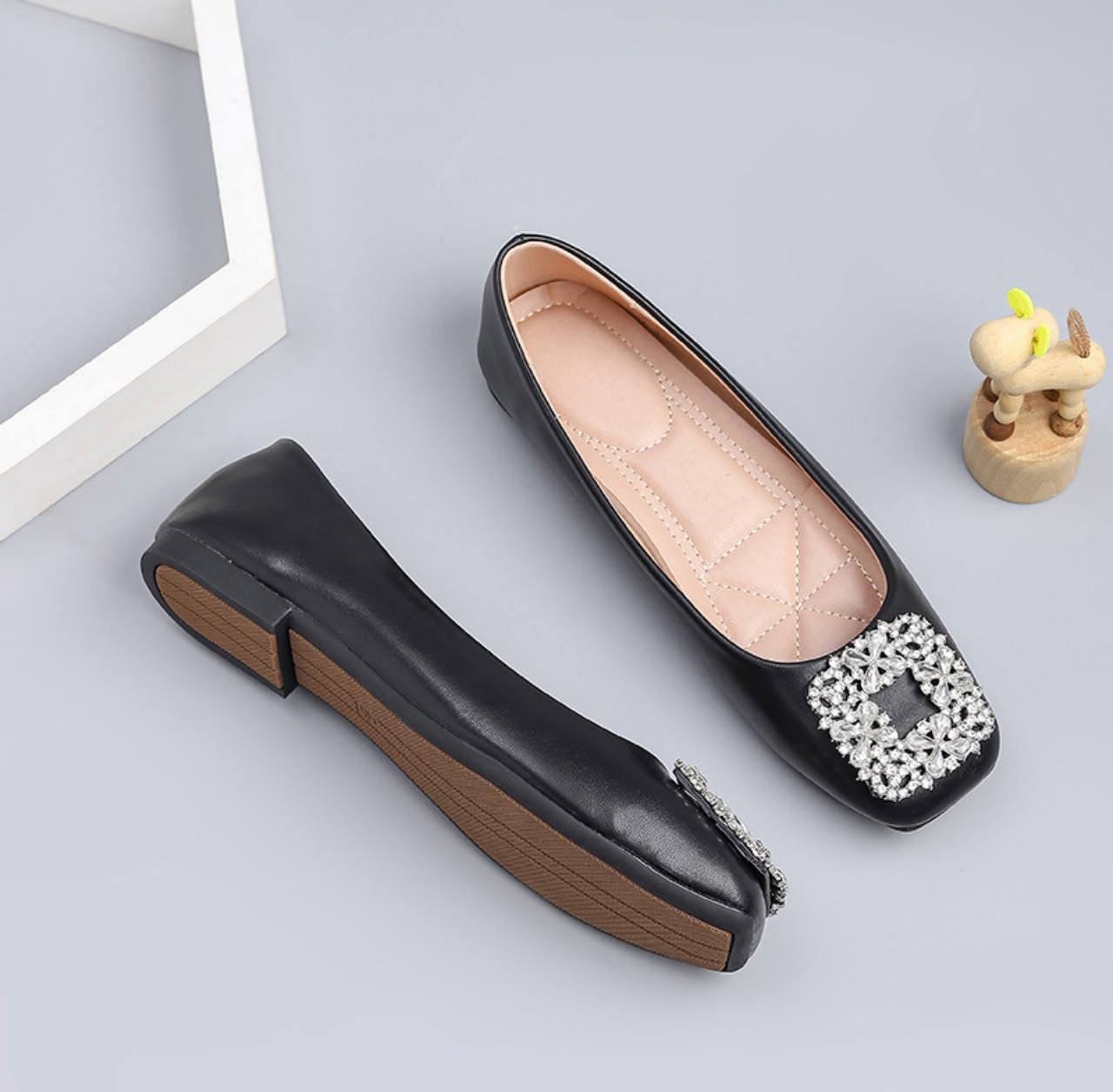 Black Rhinestone Flats