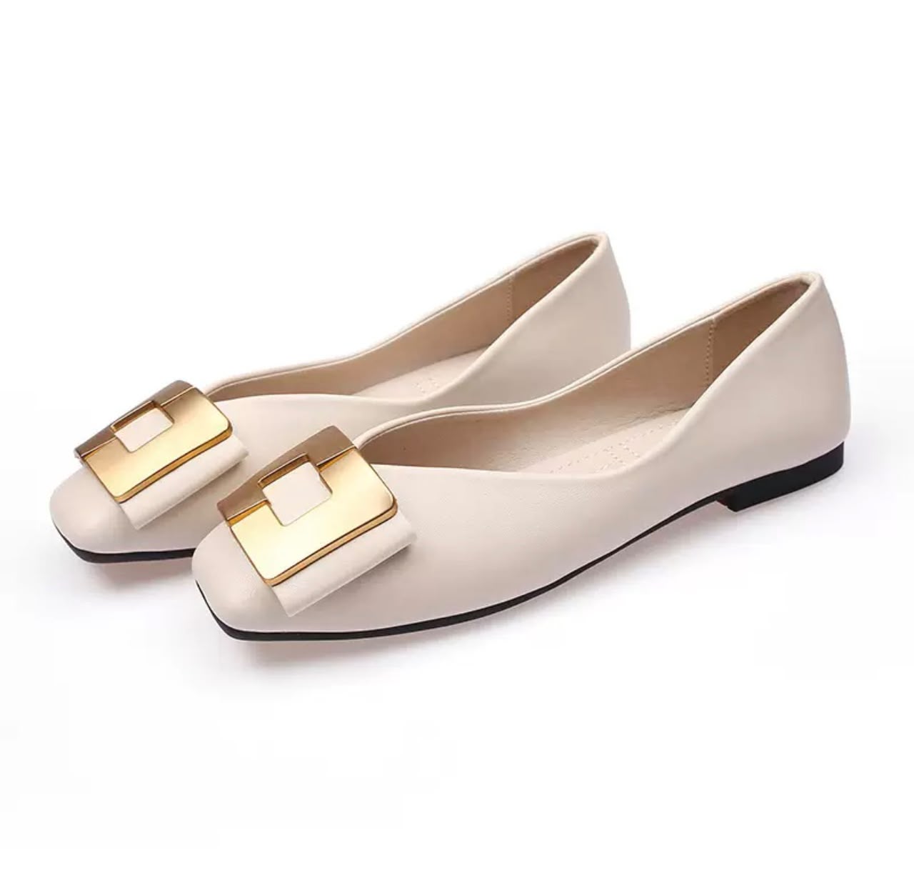 Cream Buckle Flats