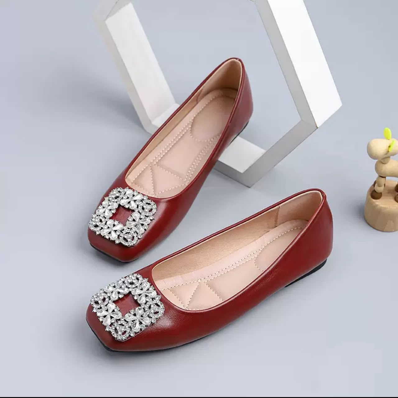 Wine Rhinestone Flats